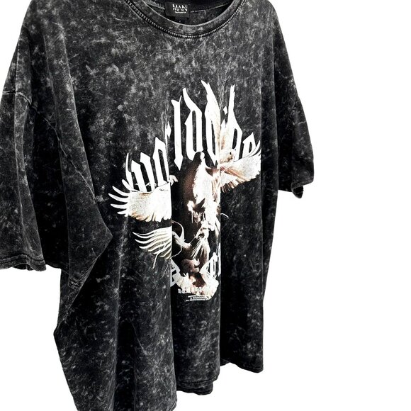 BoohooMAN Mens Worldwide Graphic Short Sleeve Tee Acid Wash Size L - Picture 3 of 6